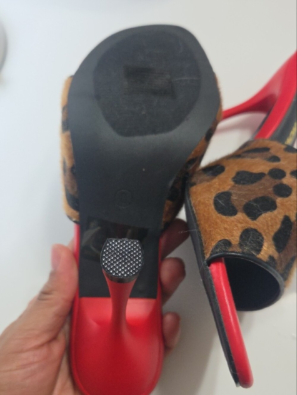 Fashion Nova Red Leopard Slide Heels - Picture 5 of 6